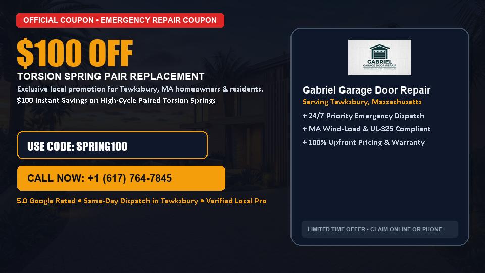 Gabriel Garage Door Repair $100 OFF Dual Torsion Spring Replacement in Tewksbury, MA