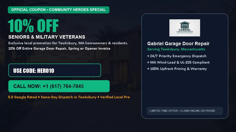 Gabriel Garage Door Repair 10% OFF Seniors & Military Veterans in Tewksbury, MA